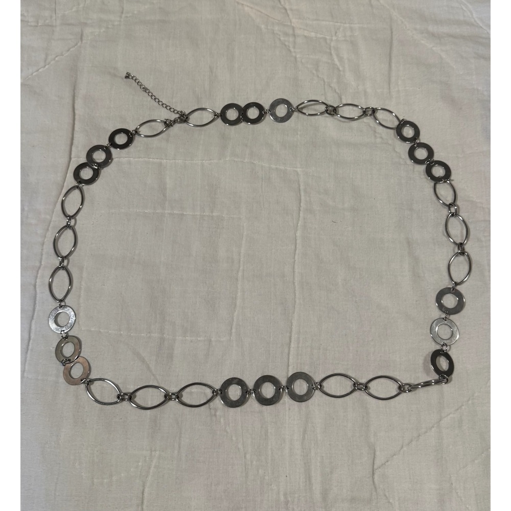 Lia Sophia Silver Tone Geometric Mixed Link Chain Belt Adjustable 42.5 Inch
